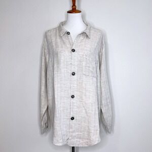 CP SHADES Oversized Button Front Shirt Shacket Flax Blend LG Oatmeal